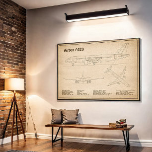 Airbus A320 - Planer för flygplansskiss Teckning S Poster