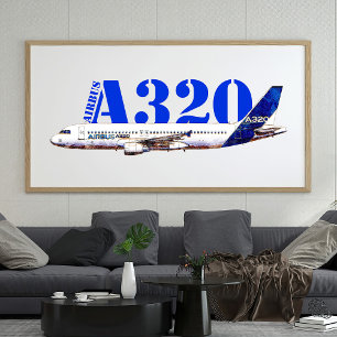 Airbus A320 Vattenfärgsprofil teckning Fototryck