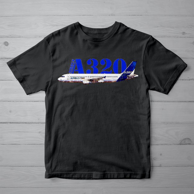 Airbus A320 Vattenfärgsprofil teckning T Shirt (Airbus A320 Aircraft Watercolor drawing Profile. Boy Basic Black T-Shirt)