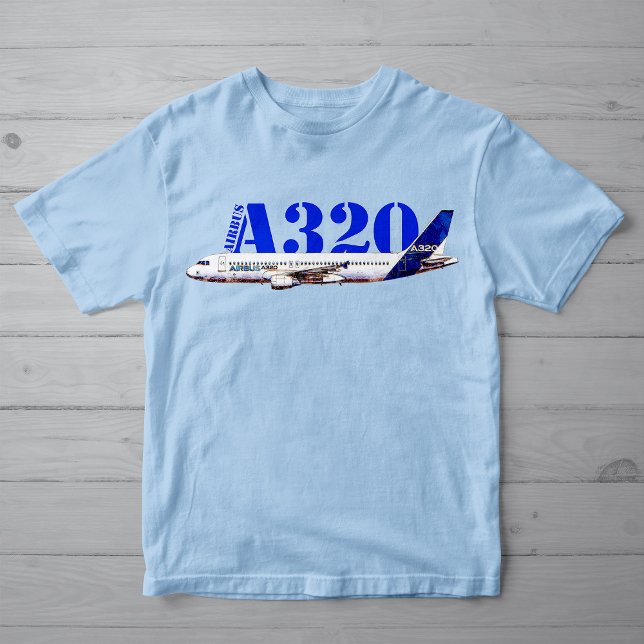 Airbus A320 Vattenfärgsprofil teckning T Shirt (Airbus A320 Aircraft Watercolor drawing Profile. Girl Basic Blue T-Shirt)