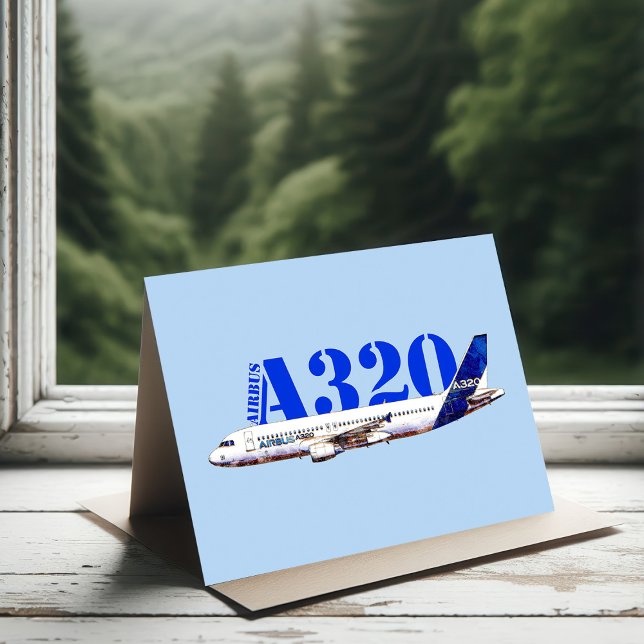Airbus A320 Vattenfärgsprofil teckning Tack Kort (Airbus A320 Aircraft Watercolor drawing Profile. Thank You Card)