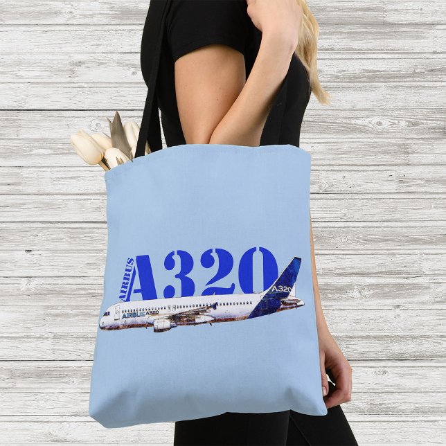 Airbus A320 Vattenfärgsprofil teckning Tygkasse (Airbus A320 Aircraft Watercolor drawing Profile. Tote Bag)
