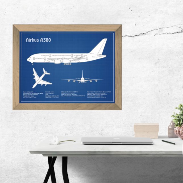 Airbus a380 - Flygplan Blueprint Teckning Plans AB Fototryck (Skapare uppladdad)