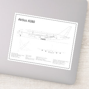 Airbus a380 - Flygplan Blueprint Teckning Plans BD Klistermärken