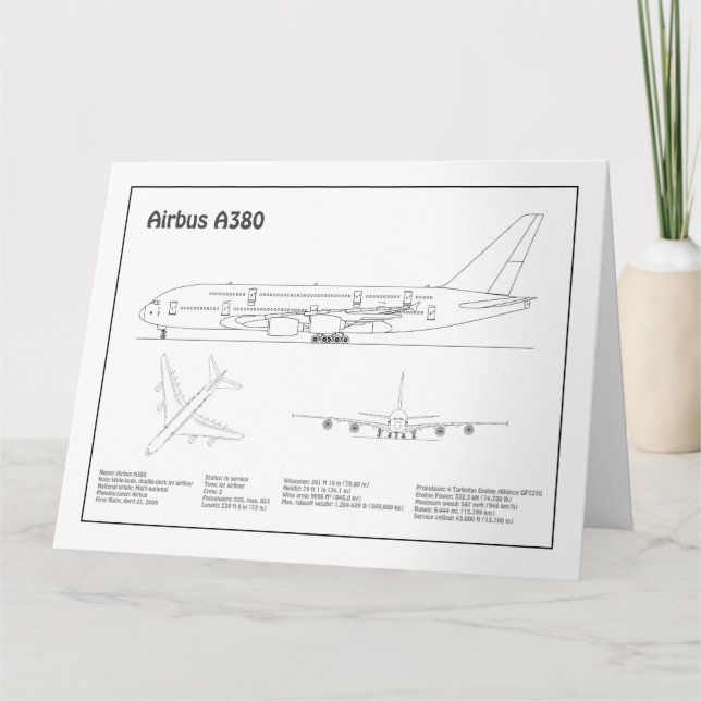 Airbus a380 - Flygplan Blueprint Teckning Plans BD Tack Kort (Framsida)