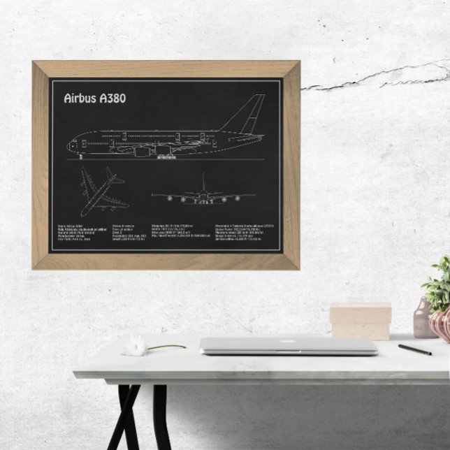 Airbus a380 - Flygplan Blueprint Teckning Plans PD Fototryck (Skapare uppladdad)