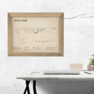 Airbus a380 - Flygplan Blueprint Teckning Plans SD Fototryck