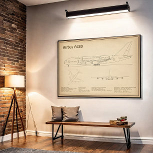 Airbus a380 - Flygplan Blueprint Teckning Plans SD Poster