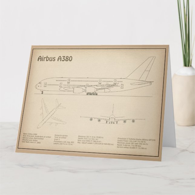 Airbus a380 - Flygplan Blueprint Teckning Plans SD Tack Kort (Framsida)