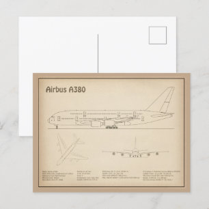 Airbus a380 - Flygplan Blueprint Teckning Plans SD Vykort