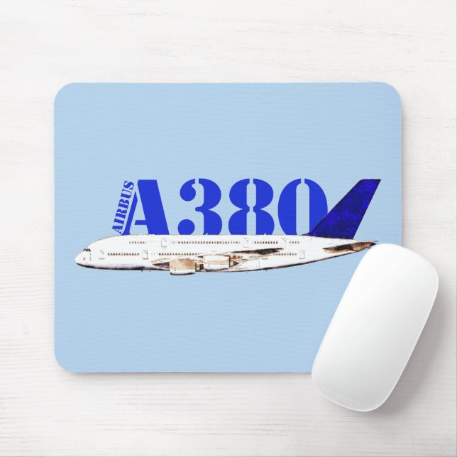 Airbus A380 Flygplan Watercolor teckning Musmatta (Med mus)
