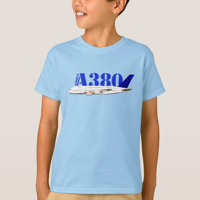 Airbus A380 Flygplan Watercolor teckning T Shirt (Framsida)
