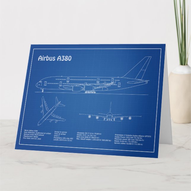 Airbus a380 - Flygplansritning Ritningar AD Tack Kort (Framsida)