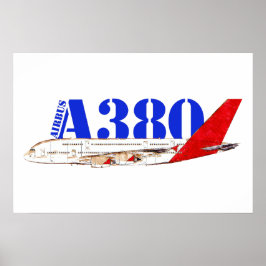 Airbus A380-illustration med djärv röd stjärt-desi Poster