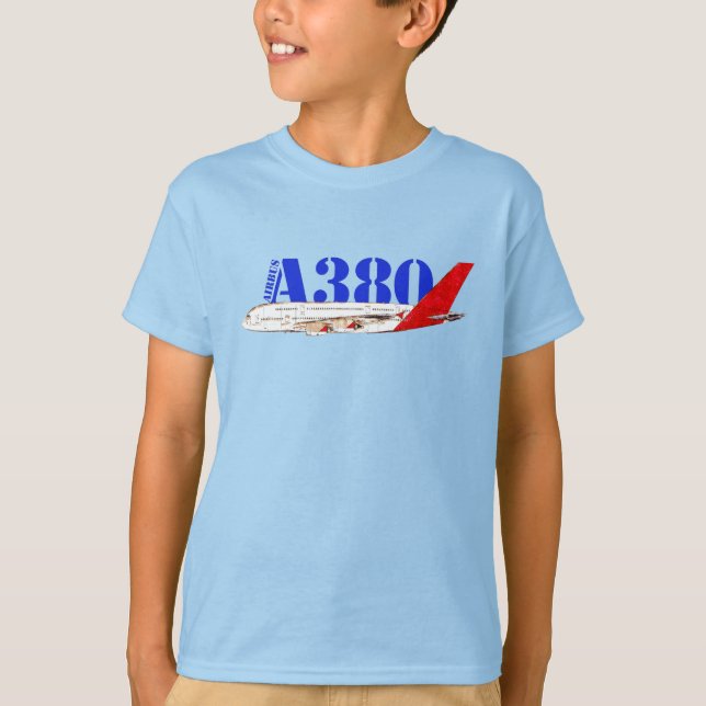 Airbus A380 Illustration med fetstil Röd Svan desi T Shirt (Framsida)
