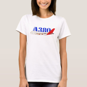 Airbus A380 Illustration med fetstil Röd Svan desi T Shirt