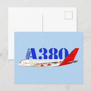 Airbus A380 Illustration med fetstil Röd Svan desi Vykort