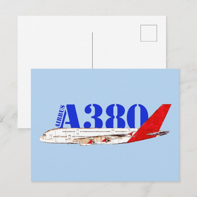 Airbus A380 Illustration med fetstil Röd Svan desi Vykort (Fram/baksida)