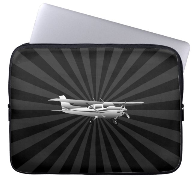 Aircraft Cessna Silhouette Flies Black Sunburst Laptop Sleeve (Framsidan)