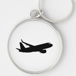 Aircraft Jet Liner Black Silhouette för anpassning Rund Silverfärgad Nyckelring