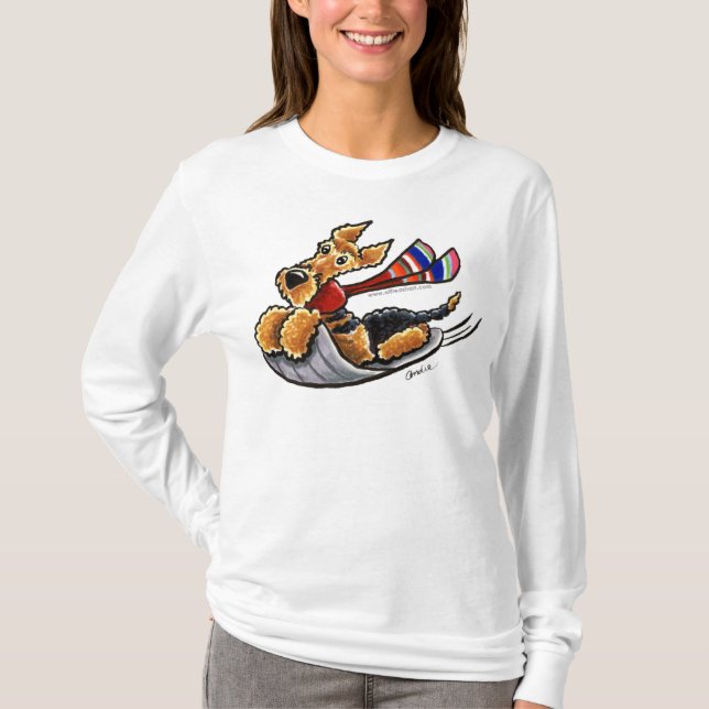 Aire-Sledding Airedale Terrier T-shirt (Framsida)
