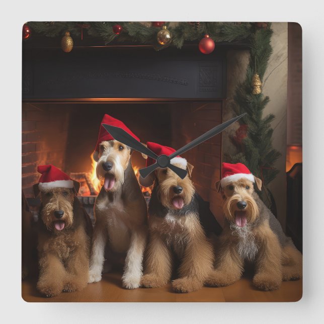 Airedale av julgranen fyrkantig klocka (Framsida)