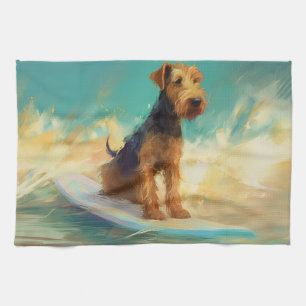 Airedale Beach Surfning Målning Kökshandduk