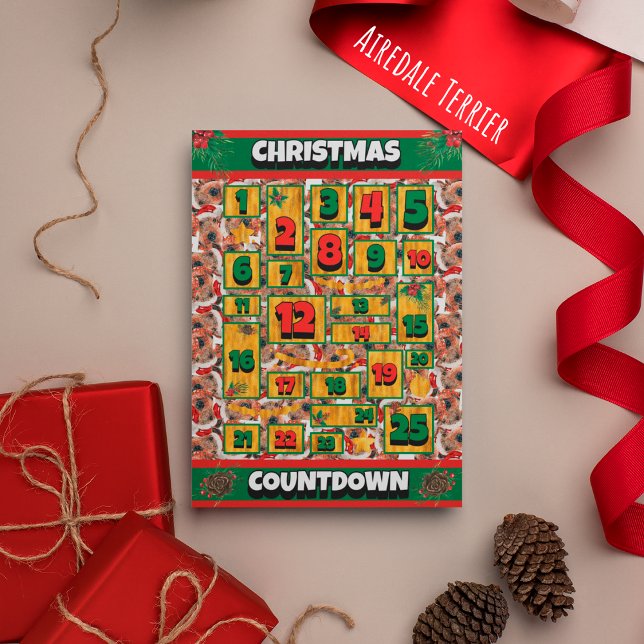 Airedale Dog Countdown Jul Adventskalender Julkort (Skapare uppladdad)