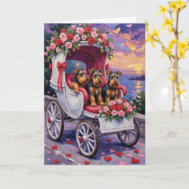Airedale Dog Valentine's Day  Kort (Gul blomma)