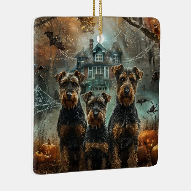 Airedale Halloween Natt Hund Delight Julgransprydnad Keramik (Höger)