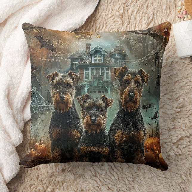 Airedale Halloween Natt Hund Delight Kudde (Filt)
