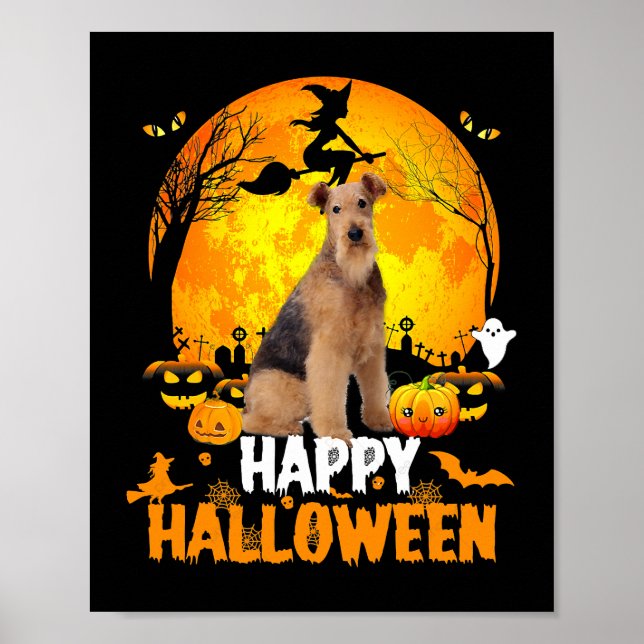 Airedale Happy halloween-dagen med Måne och Poster (Framsidan)
