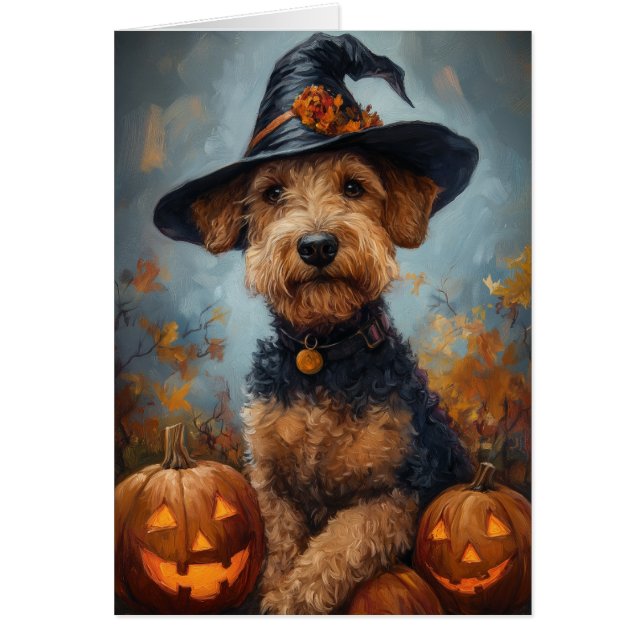Airedale Häxa Halloween Hälsningskort (Framsidan)