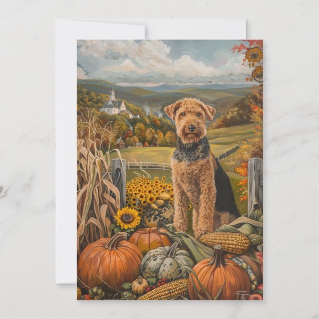 Airedale höstskördefest tackgivelse hund julkort (Framsida)