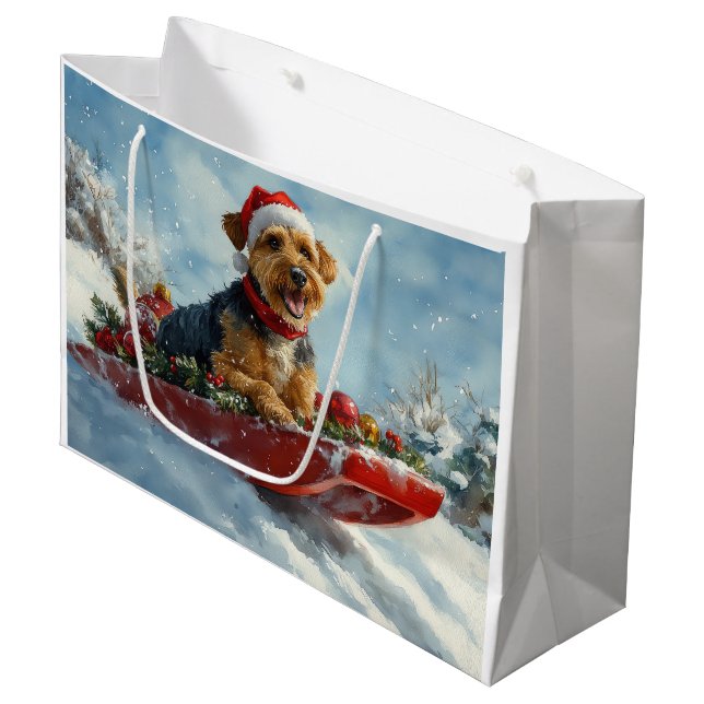 Airedale Hund i Släd Låt det Snöa Jul (Framsidan Vinklad)