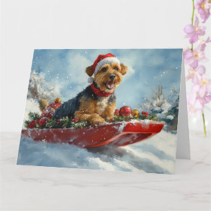 Airedale Hund i Släd Låt det Snöa Jul Kort