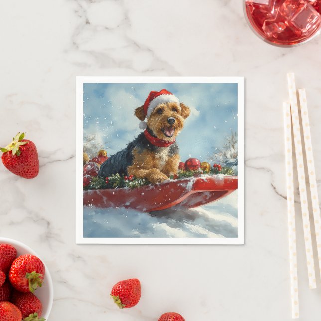 Airedale Hund i Släd Låt det Snöa Jul Pappersservett (Insitu)