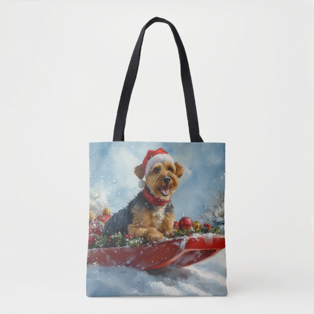 Airedale Hund i Släd Låt det Snöa Jul Tygkasse (Framsida)