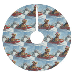 Airedale Hund i Släde Låt det Snöa Jul Julgransmatta Borstad Polyester