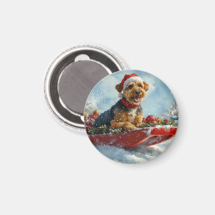 Airedale Hund i Sledge Låt det snöa jul Magnet