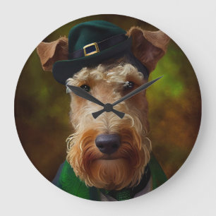 airedale hund in St. Patrick's Day Stor Klocka