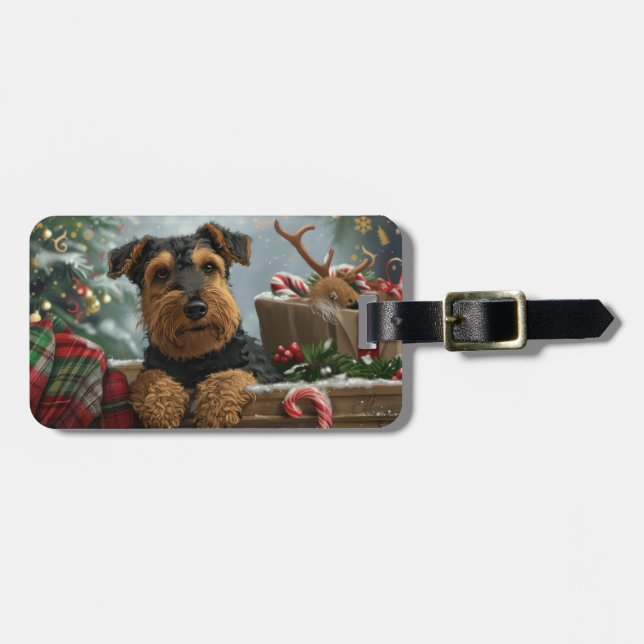 Airedale Hund Jul Festlig Bagagebricka (Horisontell Framsida)