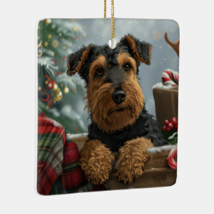 Airedale Hund Jul Festlig Julgransprydnad Keramik