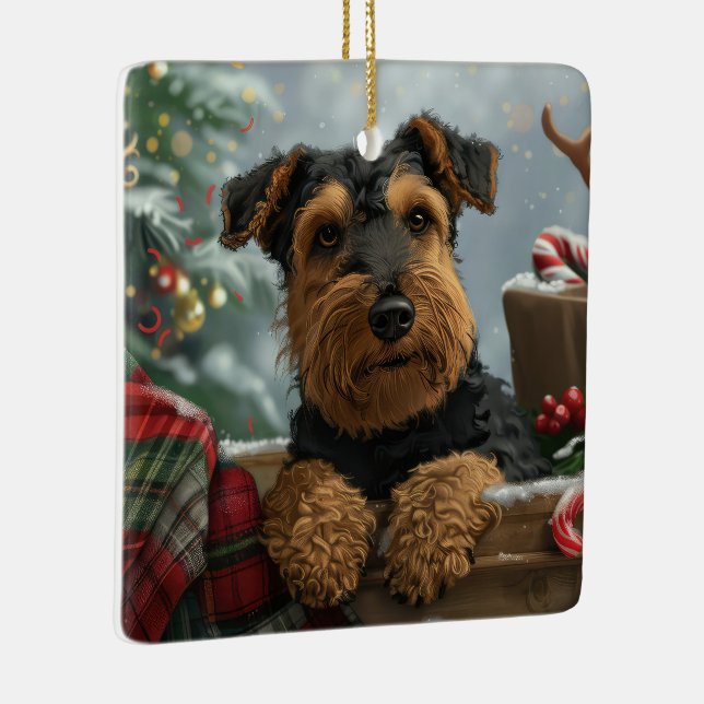 Airedale Hund Jul Festlig Julgransprydnad Keramik (Höger)