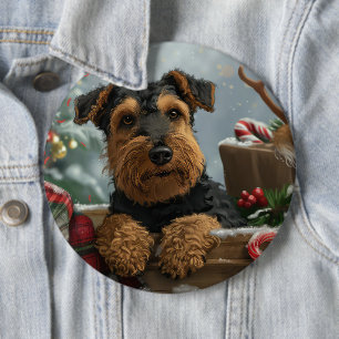 Airedale Hund Jul Festlig Knapp