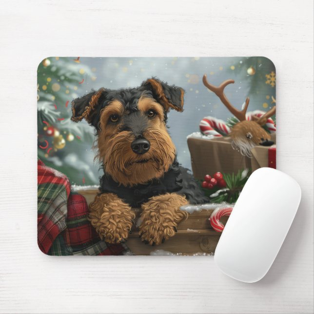 Airedale Hund Jul Festlig Musmatta (Med mus)
