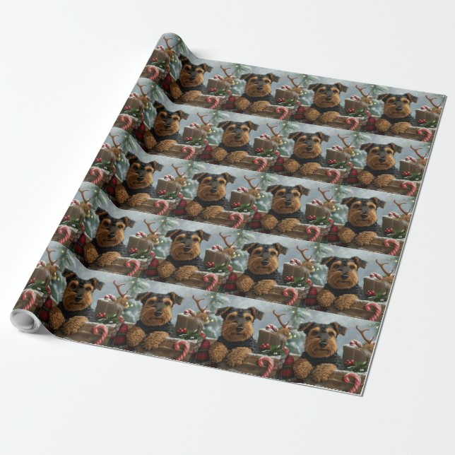 Airedale Hund Jul Festlig Presentpapper (Utrullad)