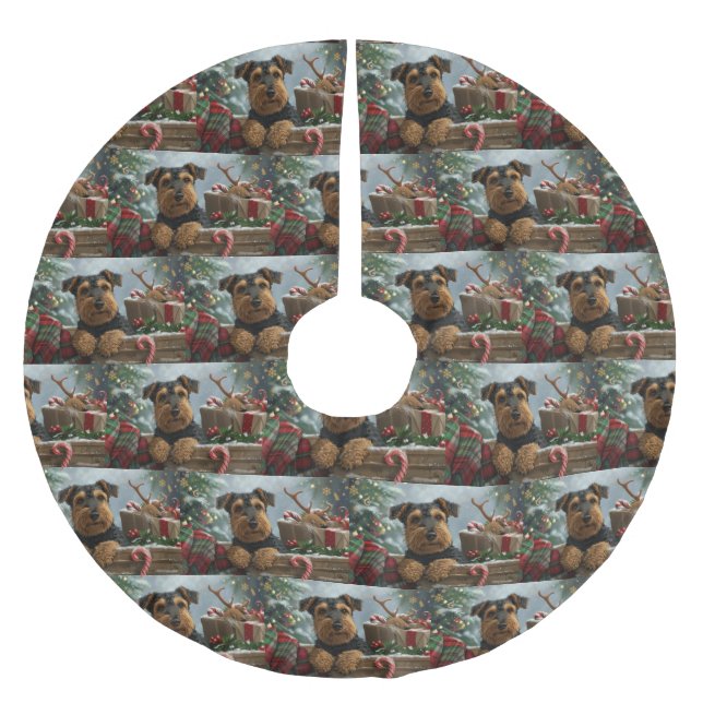 Airedale Hund julfest Julgransmatta Borstad Polyester (Framsidan)