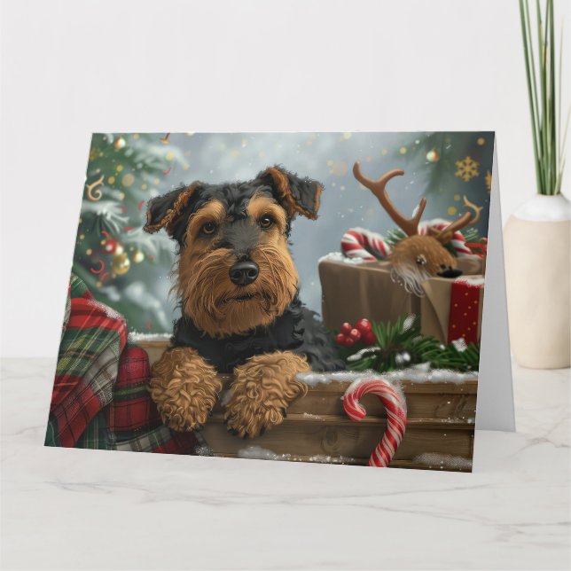 Airedale Hund julfest Kort (Framsida)