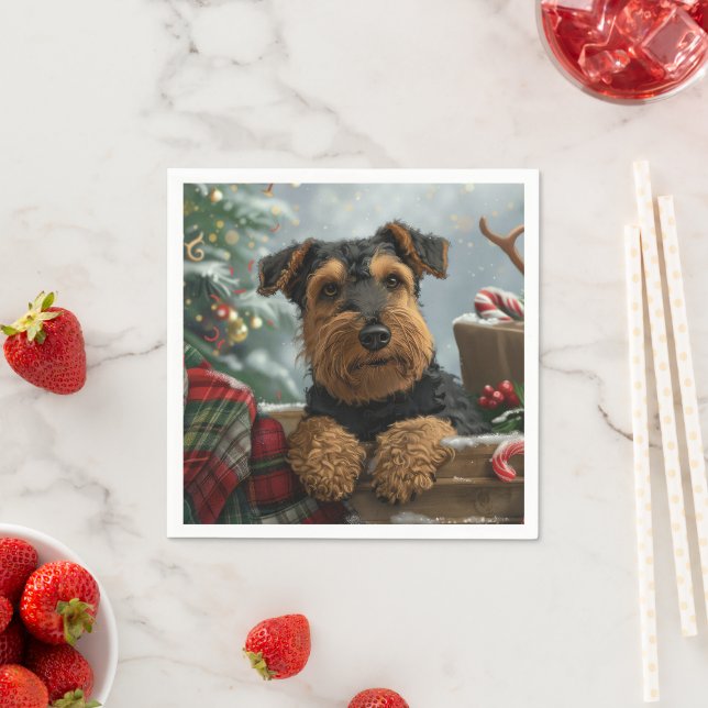 Airedale Hund julfest Pappersservett (Insitu)